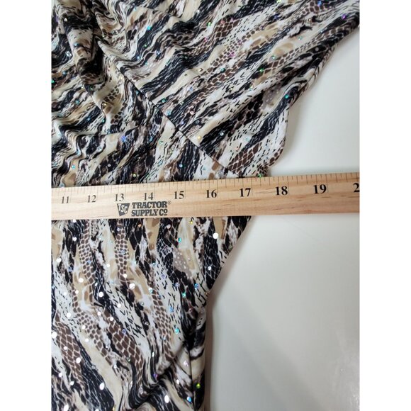 Sequin Embellished One Shoulder Mini Dress Juniors XL Ruched Sides Animal Print - Picture 8 of 11